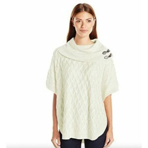 Calvin Klein Poncho Cape Sweater Cream Cable knit One size fits Most Holidays